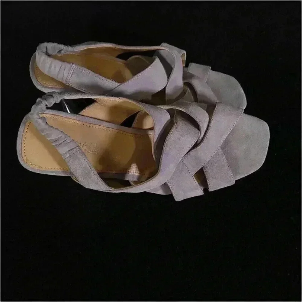 Michael Kors Dixon Heeled Sandals Dove Gray Women's 6 M Open Toe Suede Strappy